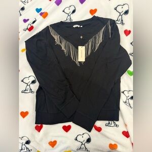 Elegant Black Fringe Women's Sweatshirt